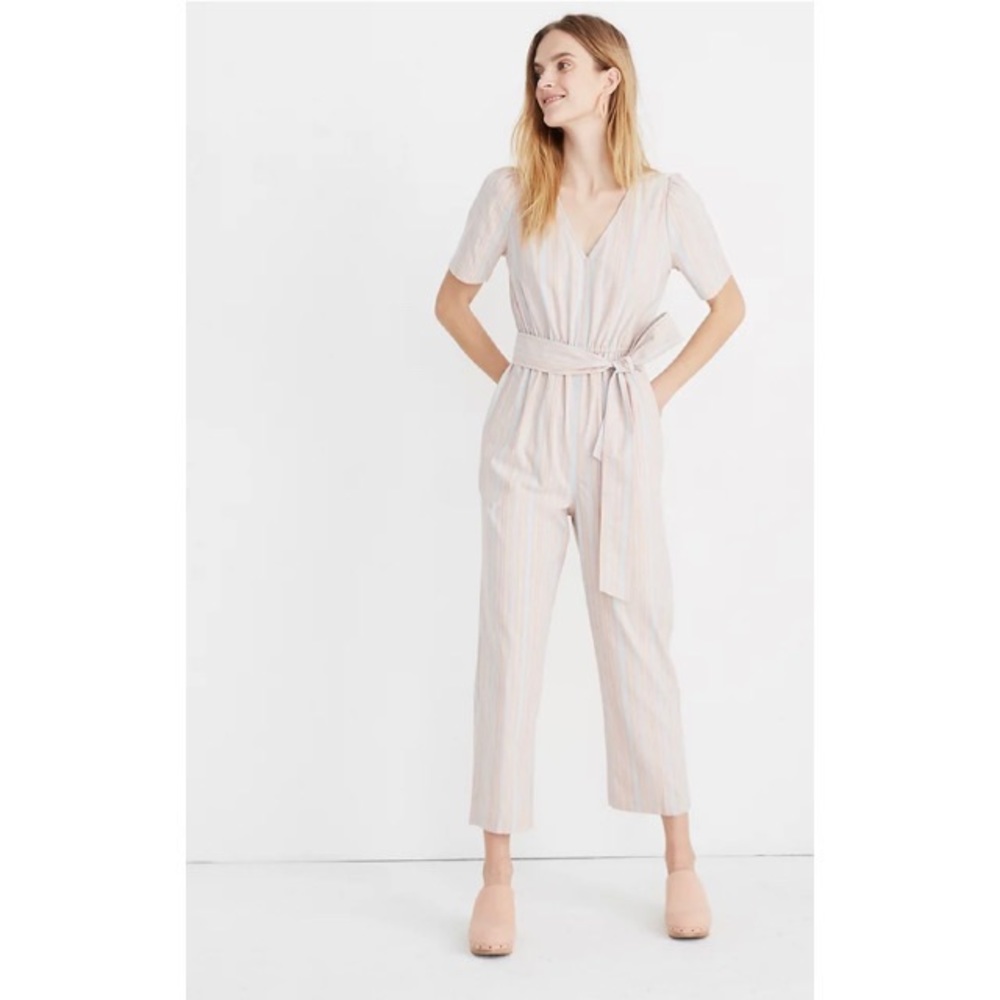 Madewell Striped Puff-Sleeve Tapered Jumpsuit
